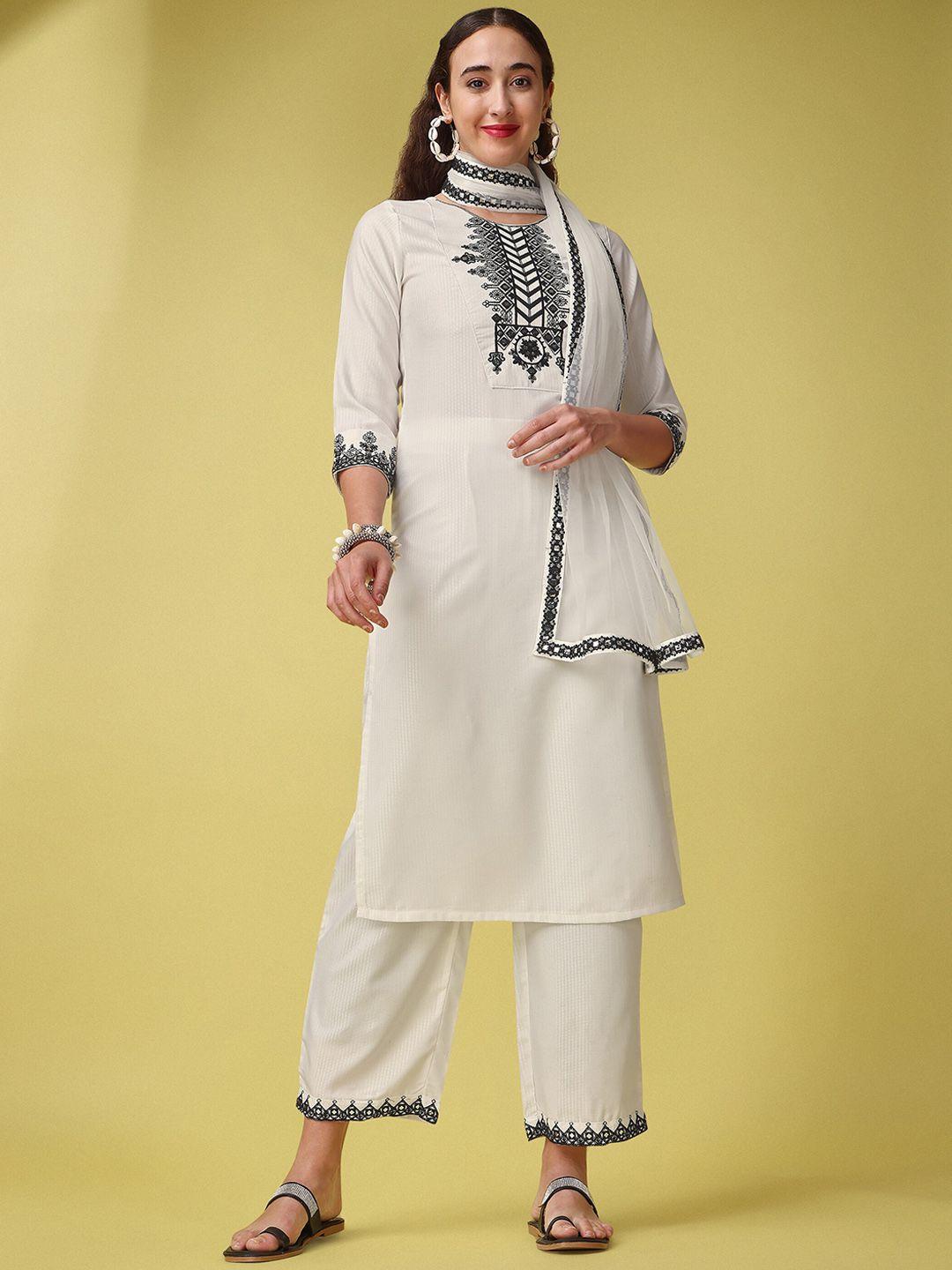 aspora ethnic motifs embroidered mirror work kurta with trousers & dupatta