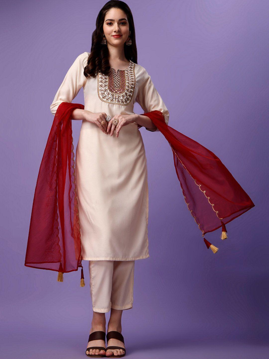 aspora  floral embroidered yoke design  kurta with trousers & dupatta