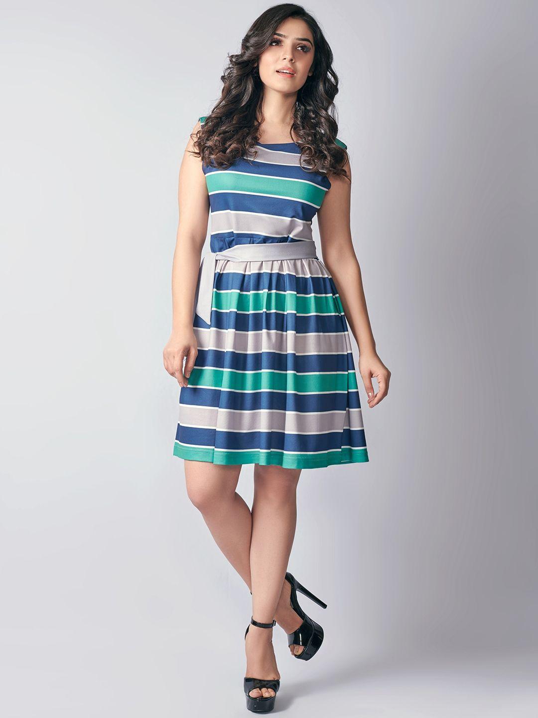 aspora colourblocked striped fit & flare dress