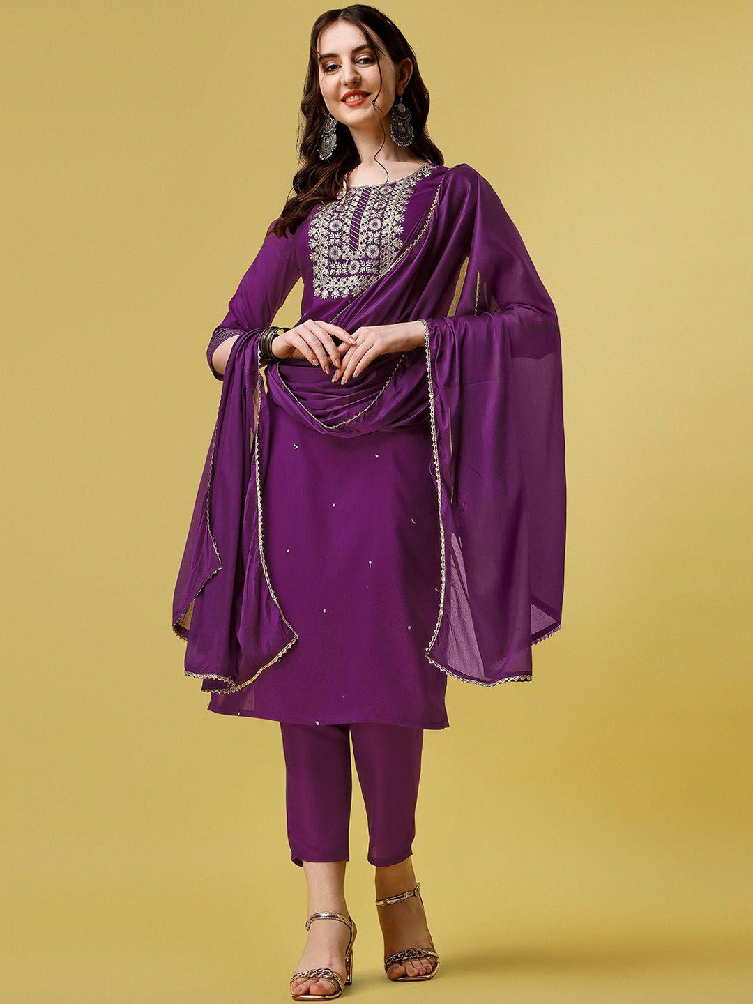 aspora ethnic motifs embroidered zari sequined kurta with trousers & dupatta