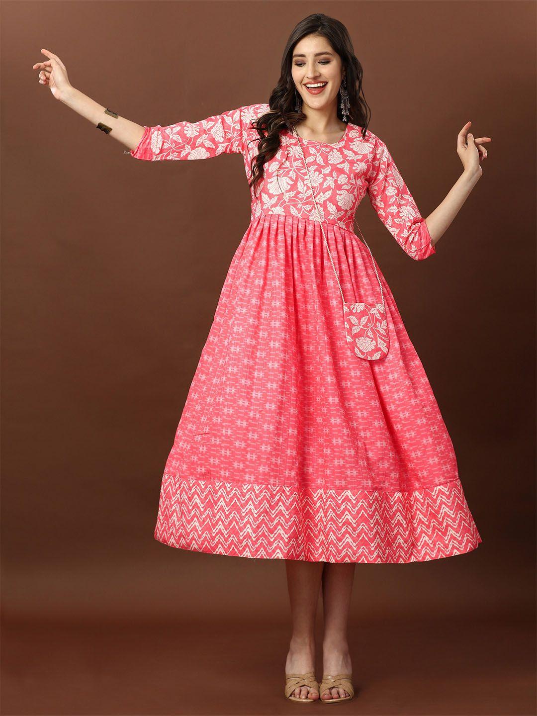 aspora ethnic motifs print fit and flare midi dress