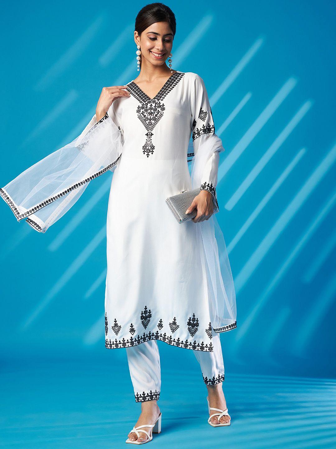 aspora ethnic motifs yoke design thread work straight kurta & trousers with dupatta