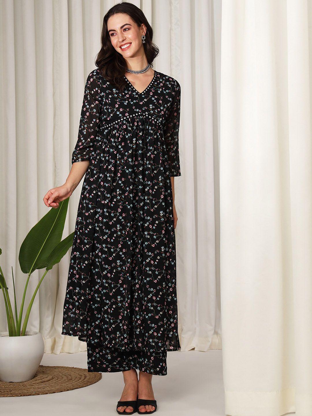 aspora floral printed empire kurta with palazzos