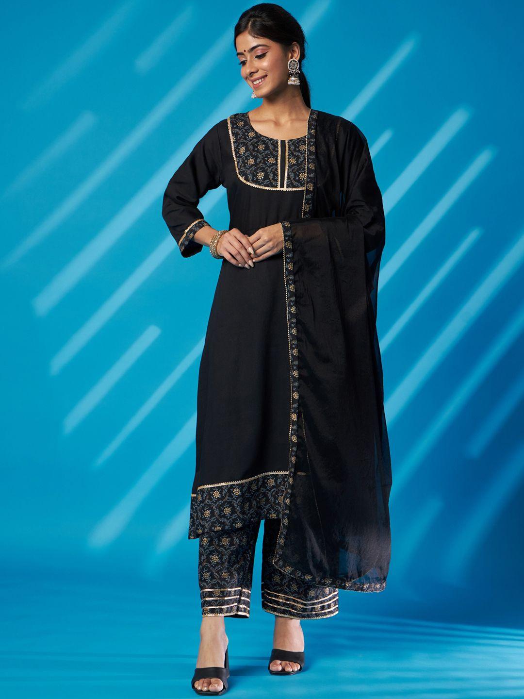 aspora floral yoke design gotta patti a-line kurta with palazzos & dupatta