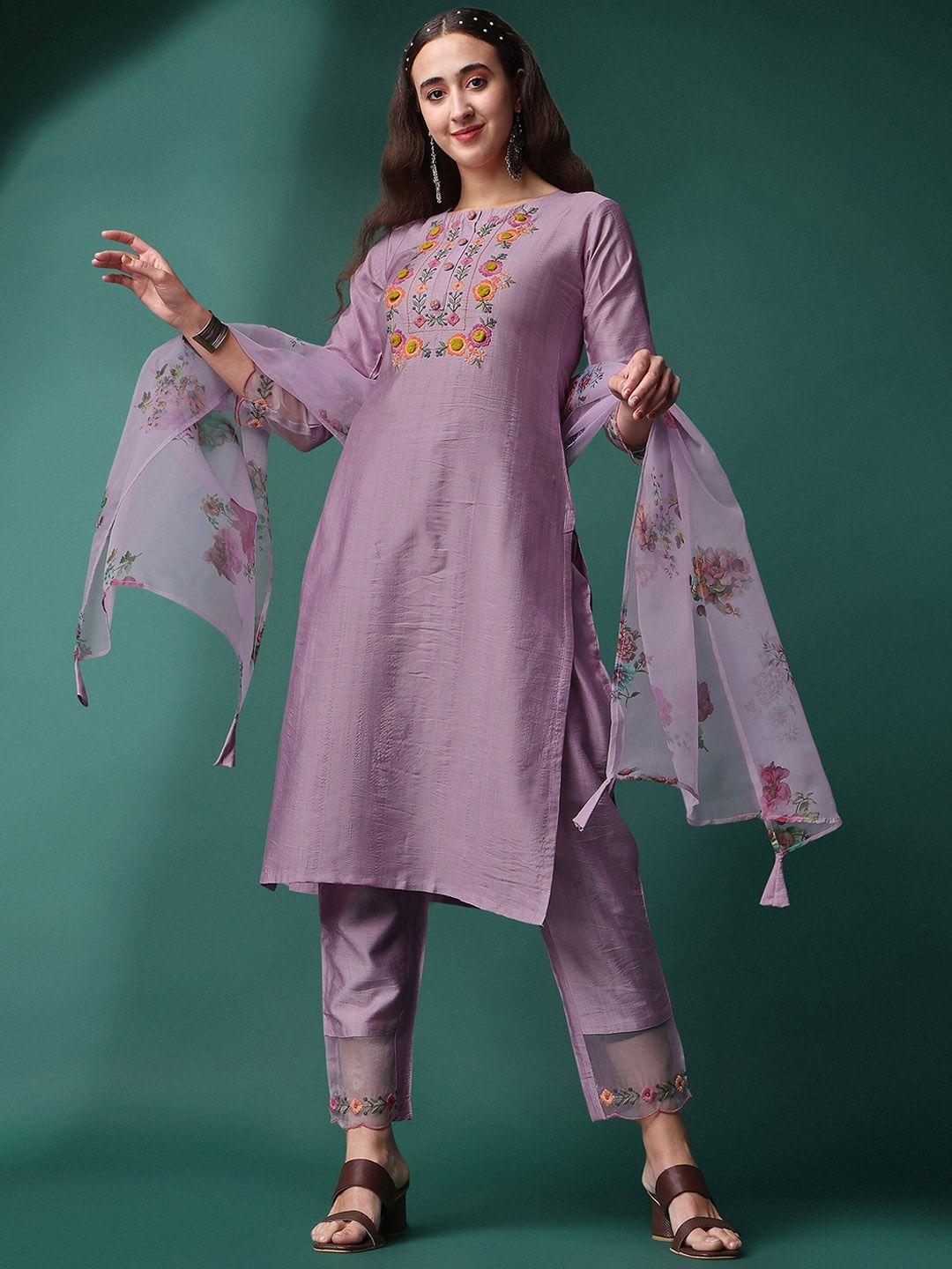 aspora floral yoke design kurta with trousers & dupatta