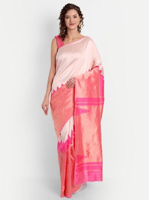 aspora peach cotton silk woven saree with unstitched blouse