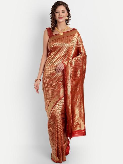 aspora red cotton silk woven saree with unstitched blouse