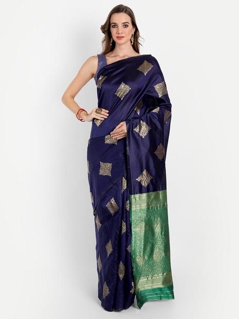 aspora royal blue cotton silk woven saree with unstitched blouse