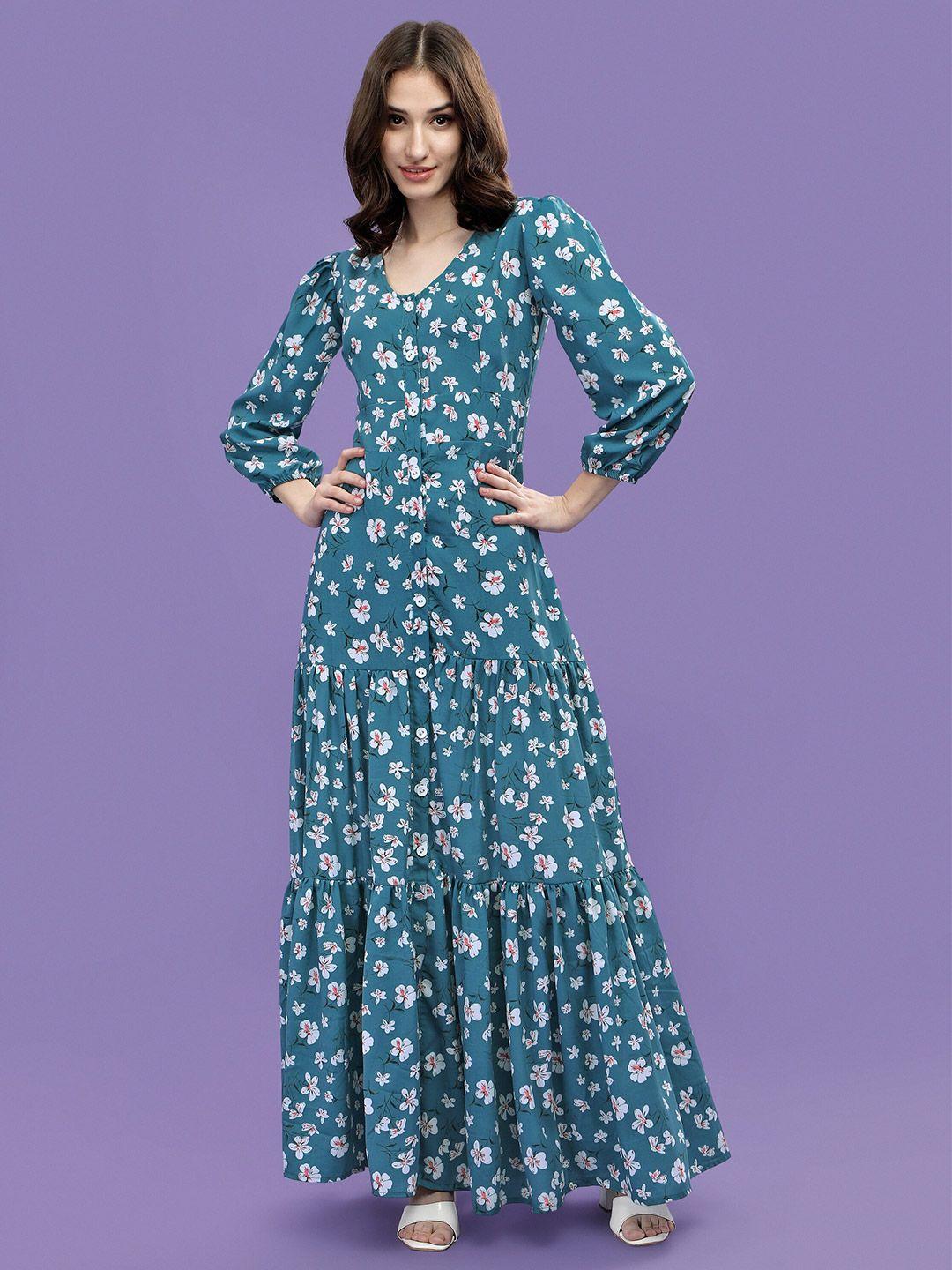 aspora teal & pink floral crepe maxi maxi dress