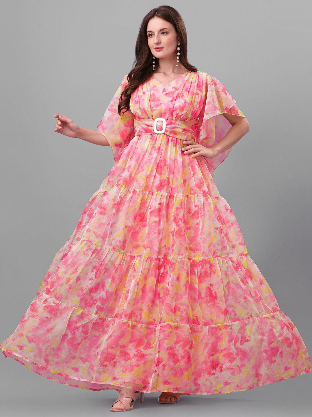 aspora women peach & yellow floral maxi dress