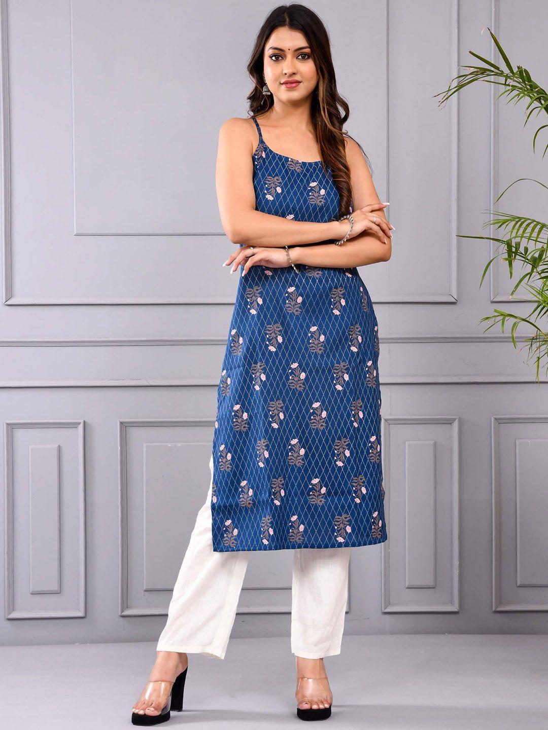 aspriya  floral printed mirror work indie prints shoulder straps kurta