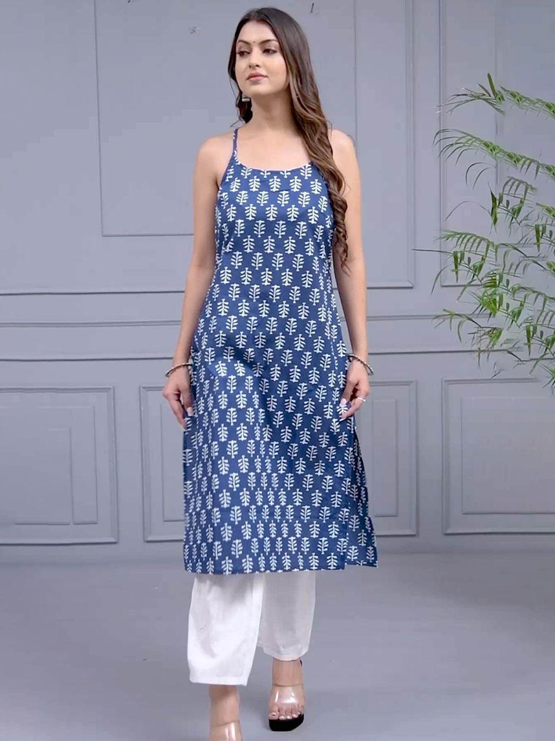 aspriya ethnic motifs printed shoulder straps cotton straight kurta