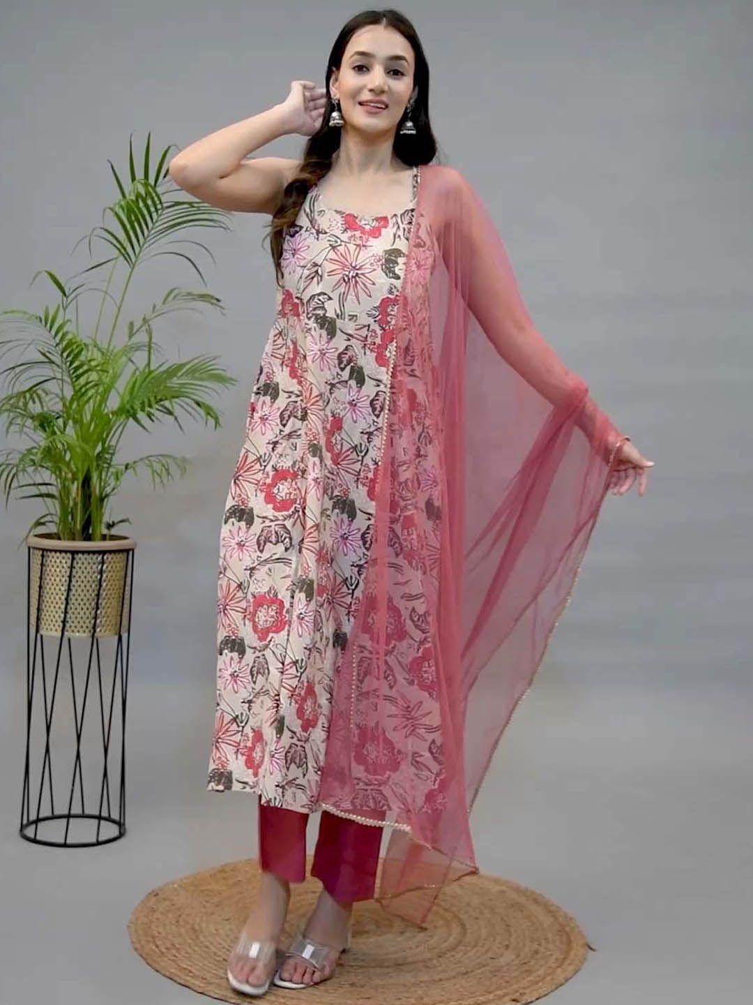 aspriya women floral printed regular kurta with trousers & with dupatta