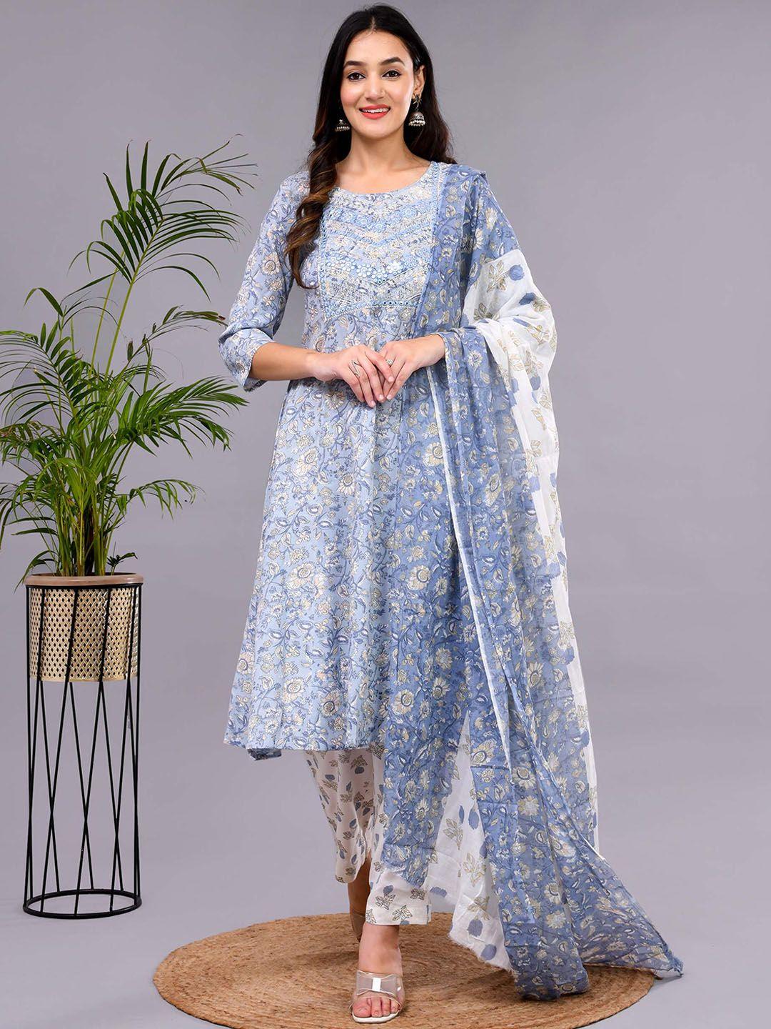 aspriya women floral printed regular kurta with trousers & with dupatta