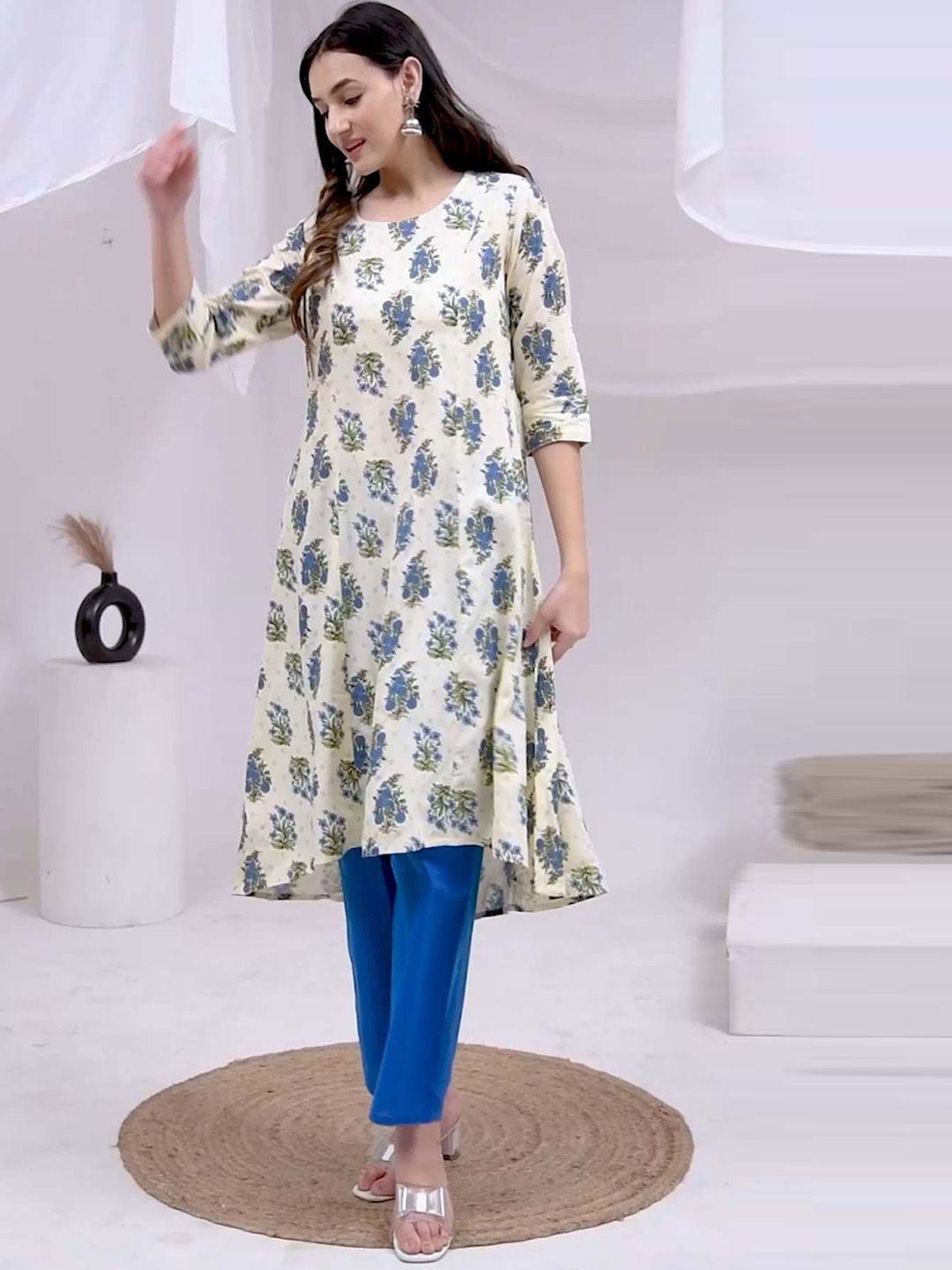 aspriya women floral printed regular pure cotton kurta with trousers