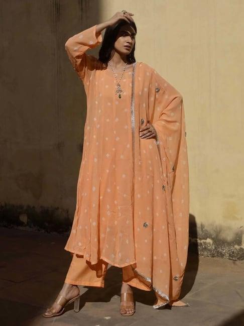 asrumo peach tie and dye bhandhej anarkali