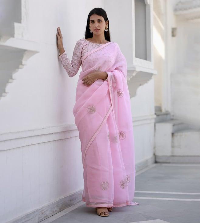 asrumo pink sukoon summer shreeja viscose silk organza saree with unstitched blouse