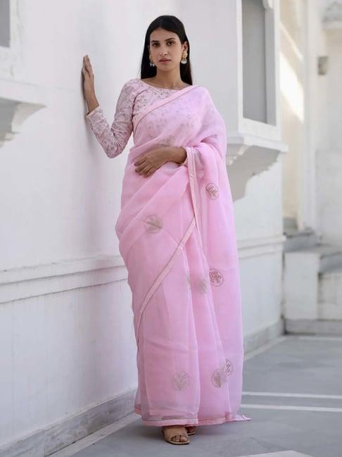 asrumo pink sukoon summer shreeja viscose silk organza saree with unstitched blouse