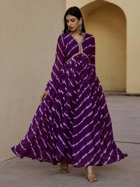 asrumo purple tie and dye lehariya anarkali