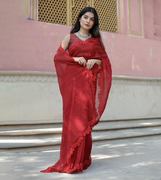 asrumo red sukoon summer vienna saree with unstitched blouse