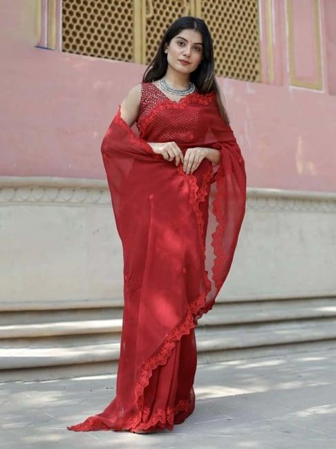 asrumo red sukoon summer vienna saree with unstitched blouse