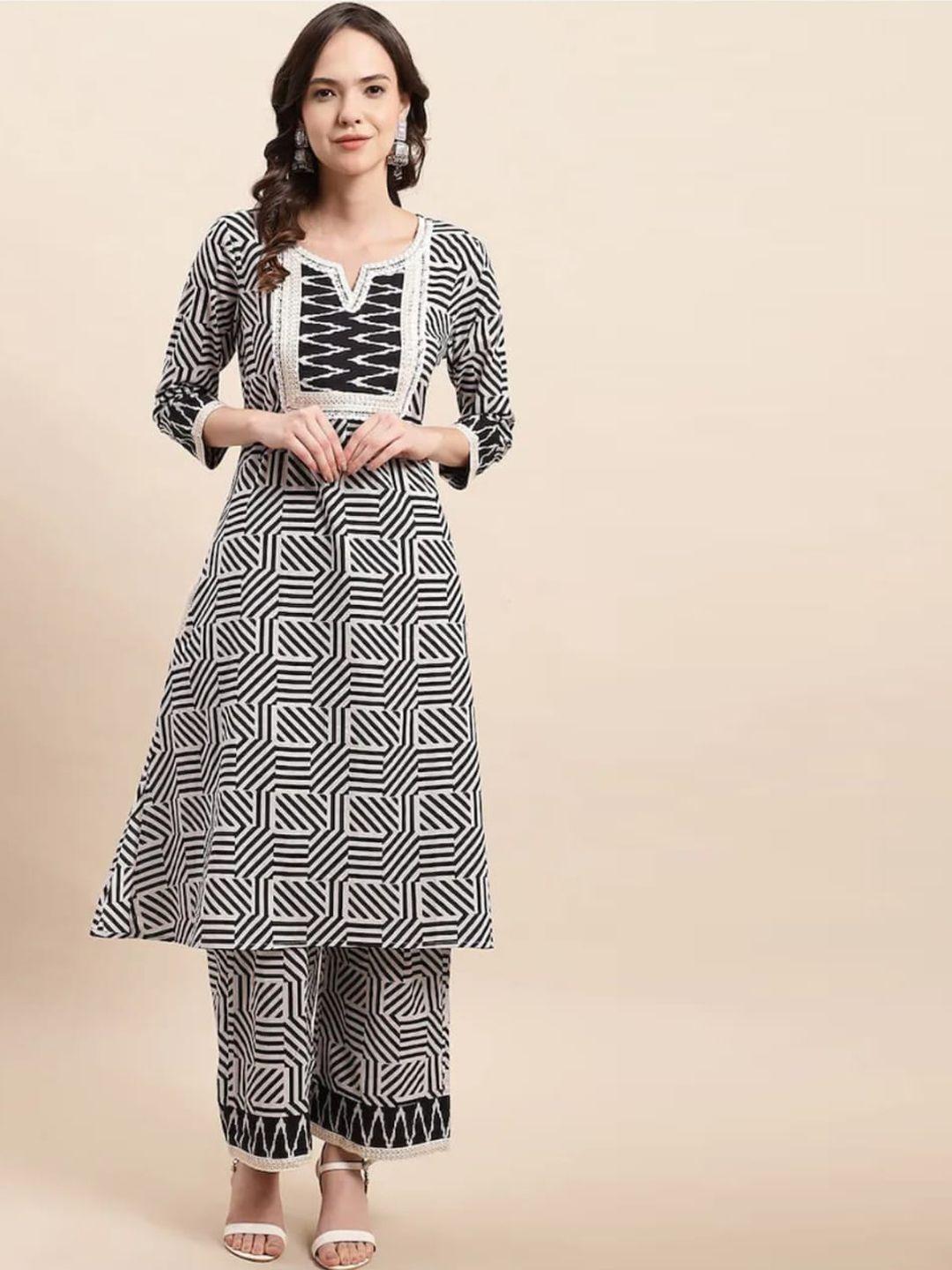 assamica women black yoke design regular thread work pure cotton kurta with palazzos