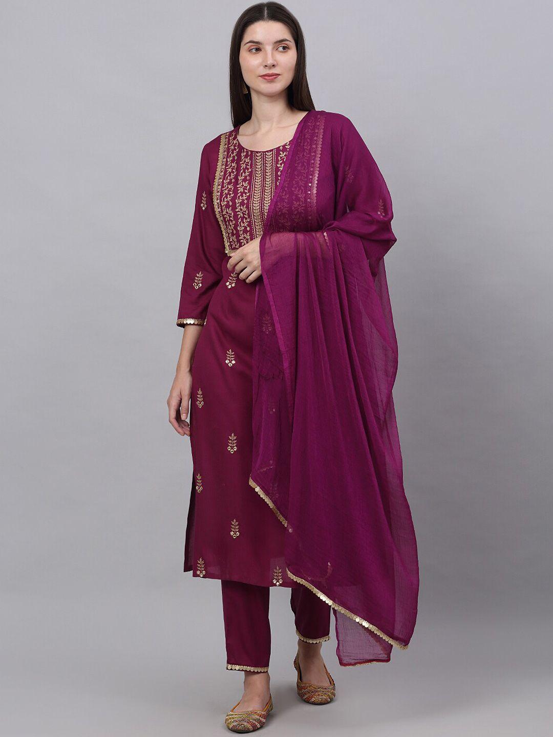 assamica women ethnic motifs embroidered kurta with trousers & with dupatta