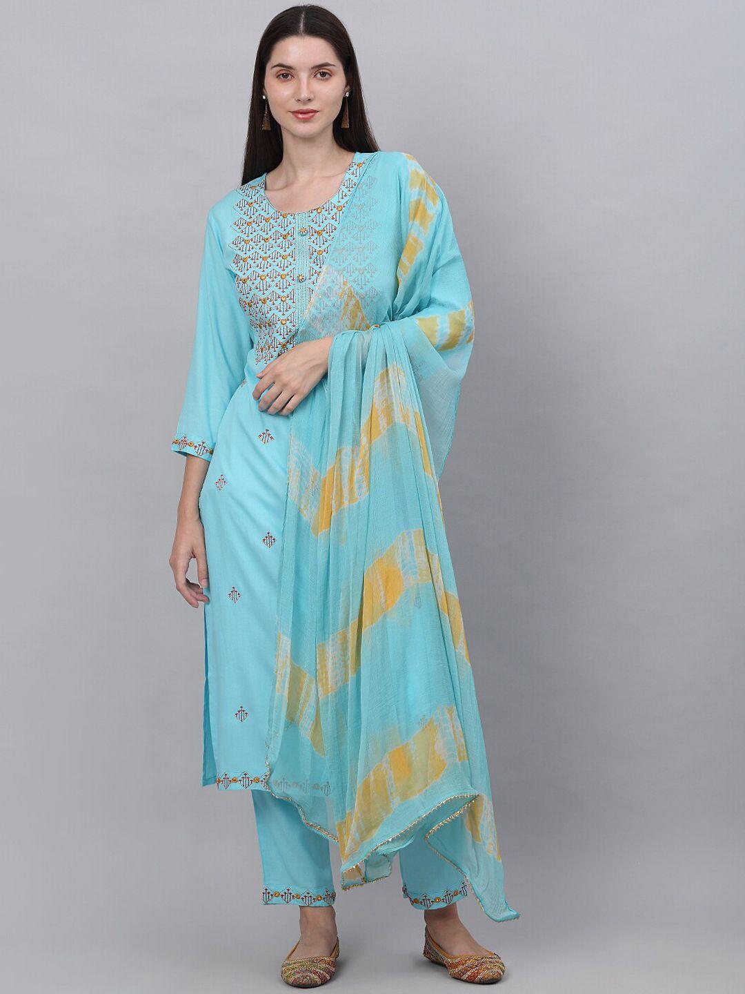 assamica women floral embroidered panelled kurta with trousers & with dupatta