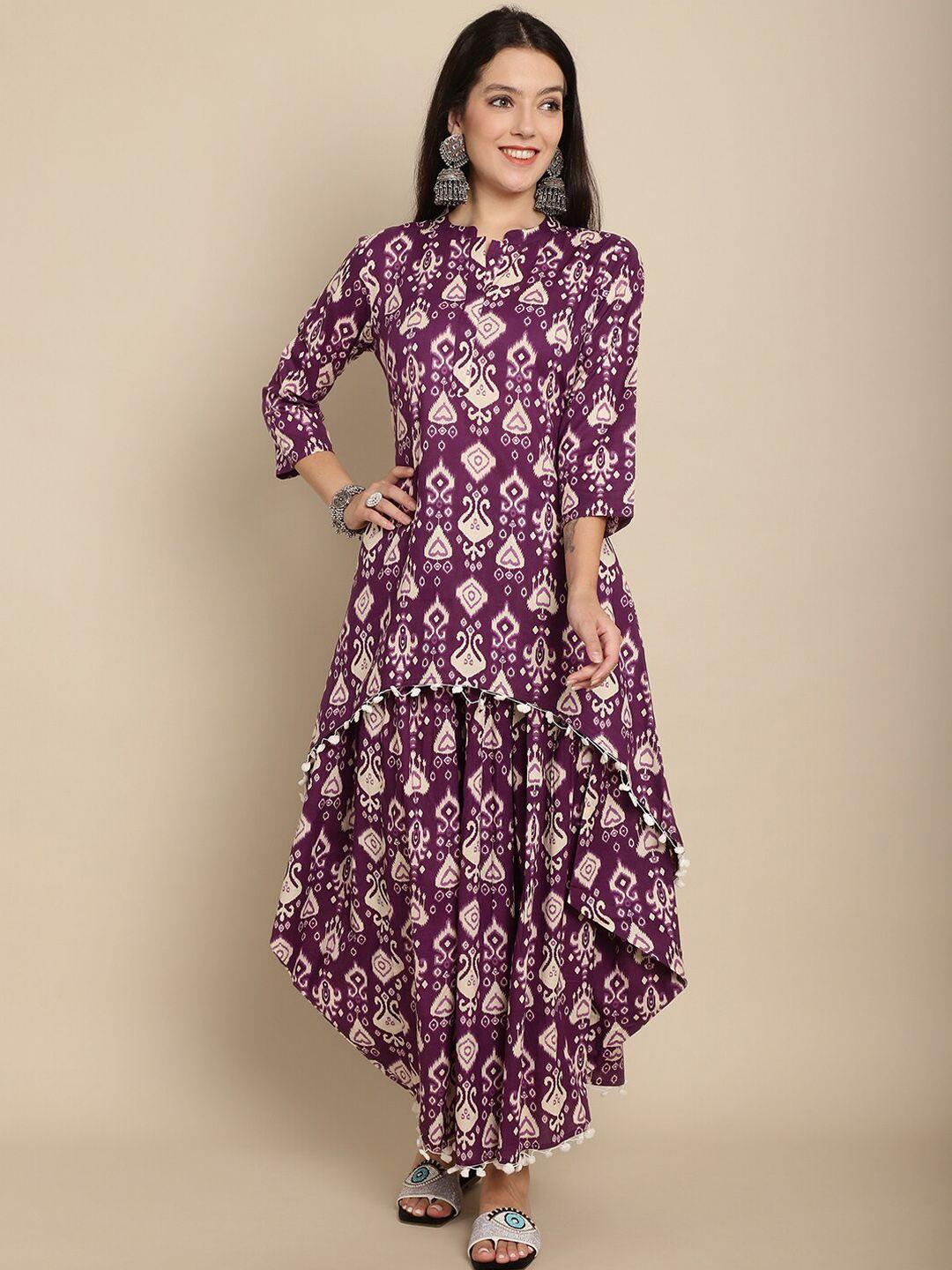 assamica ethnic motifs printed pure cotton a-line kurta with dhoti pants