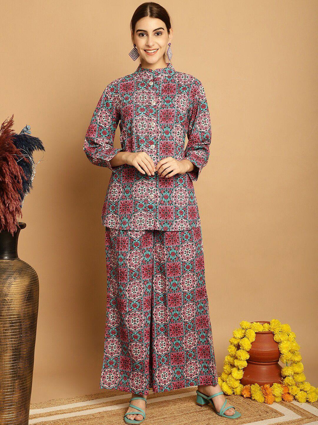 assamica floral printed pure cotton kurti with palazzos