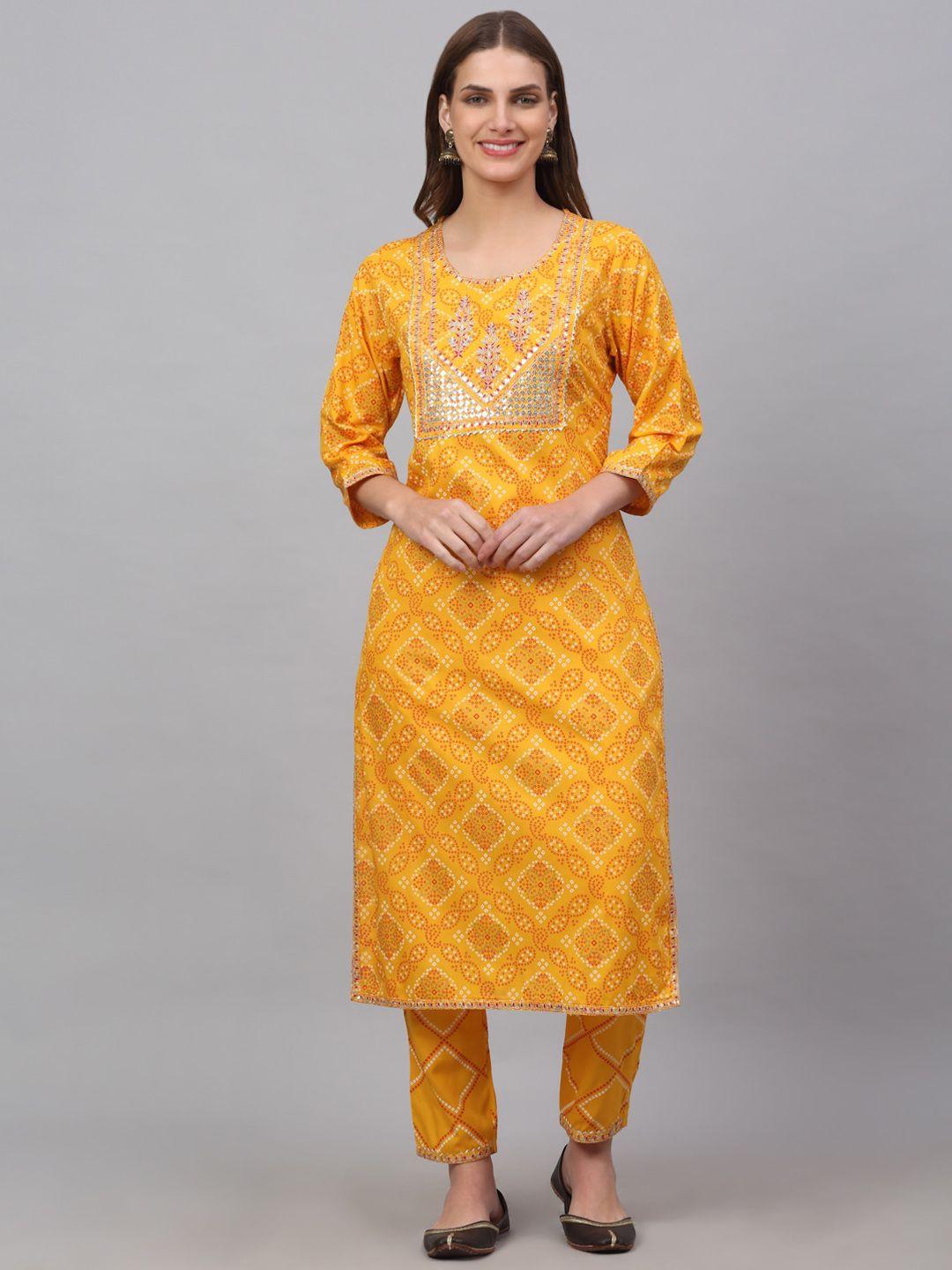 assamica women bandhani printed sequinned kurta with trousers
