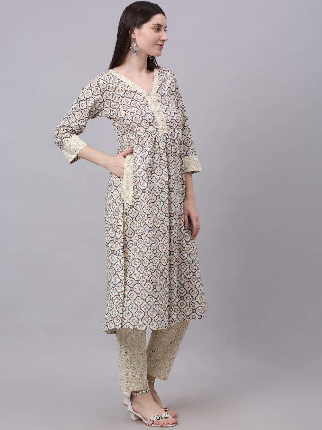 assamica women ethnic motifs printed pure cotton kurta with trousers