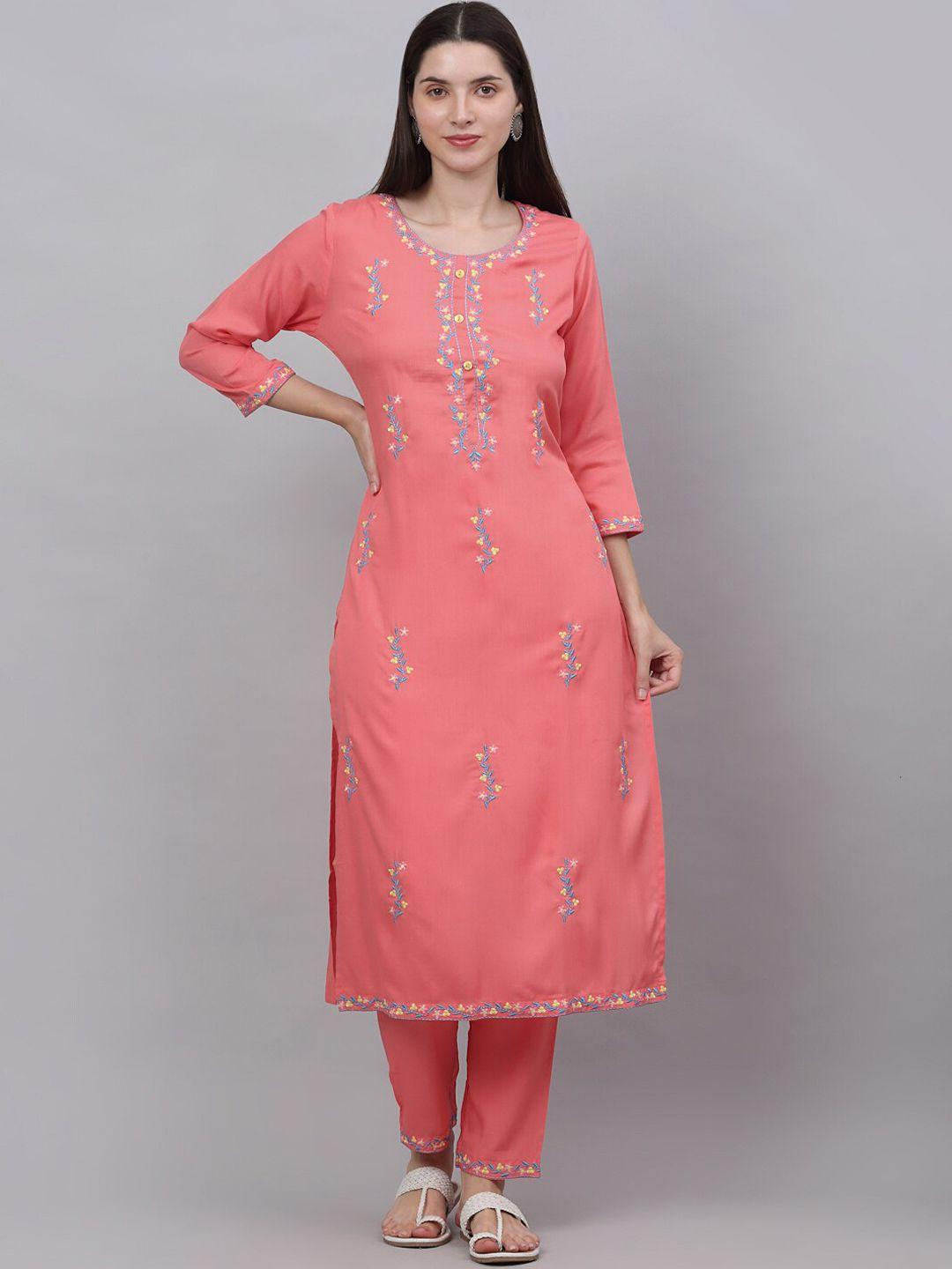 assamica women floral embroidered thread work kurta with trousers & with dupatta