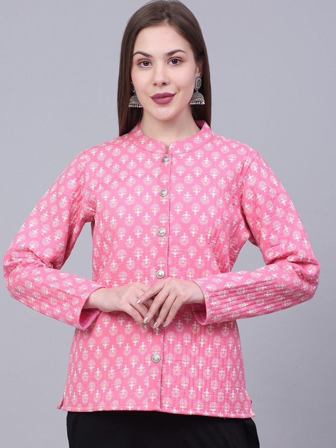 assamica women pink & cream floral lightweight tailored jacket