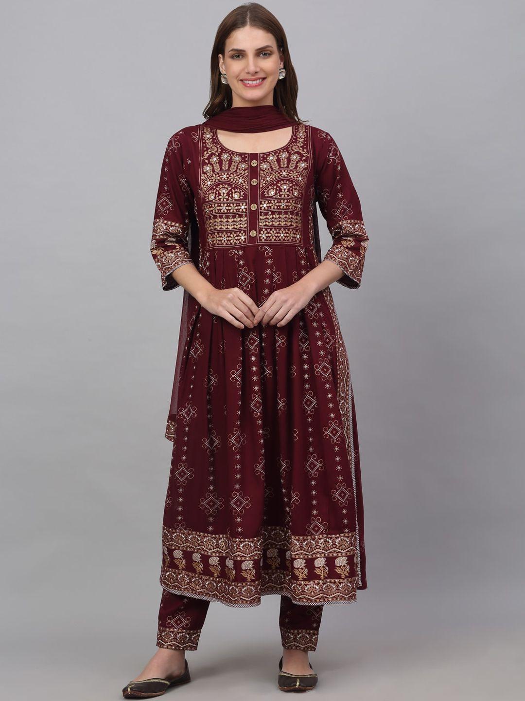 assamica womenethnic motifs printed kurta with trousers & dupatta