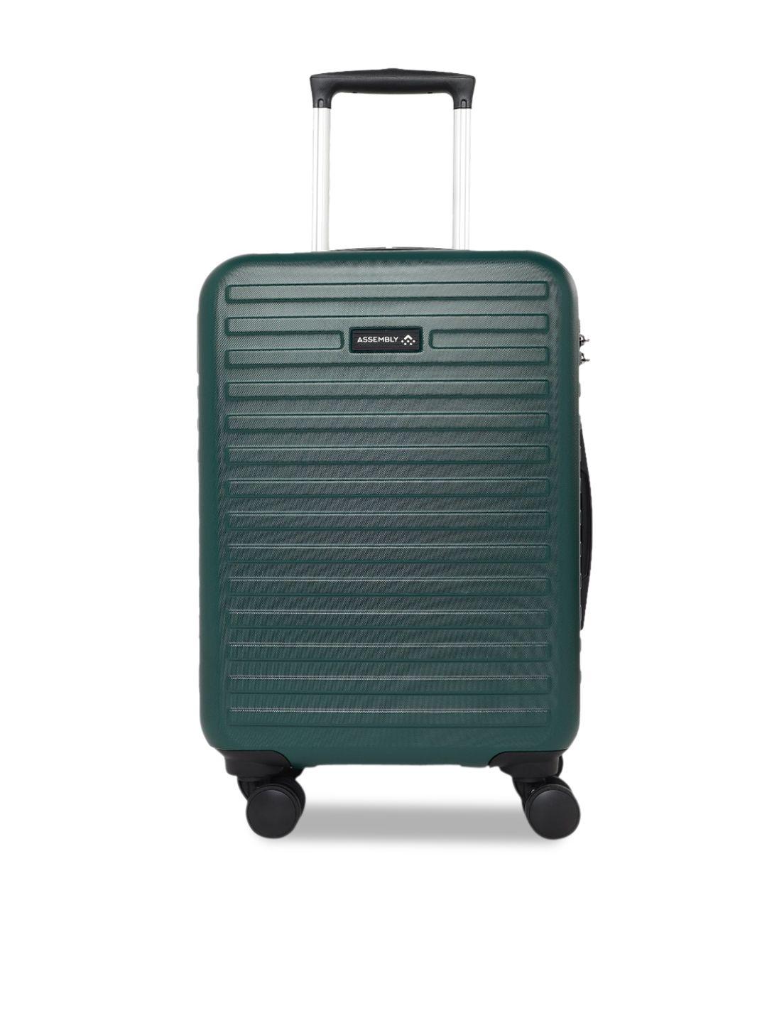 assembly green textured hard-sided trolley suitcase