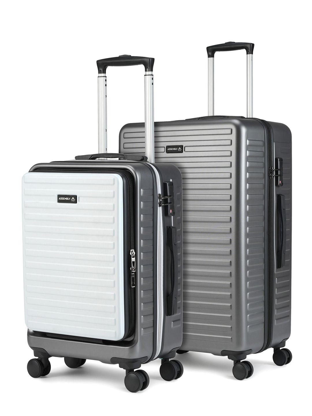 assembly set of 2 textured hard cabin-sized & medium-sized trolley bags 42l & 67l