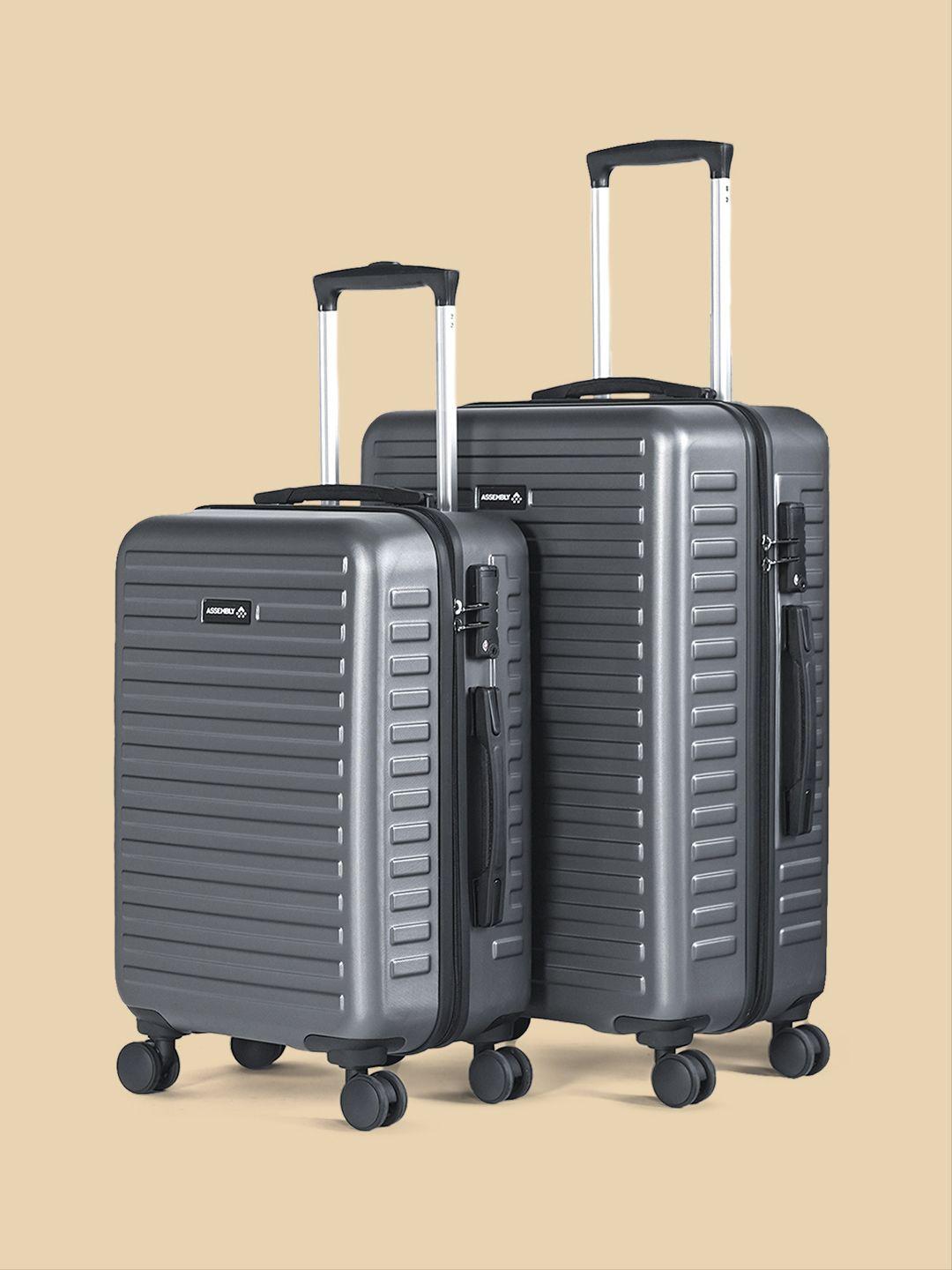 assembly set of 2 textured hard cabin-sized medium-sized trolley bags 40l 60l