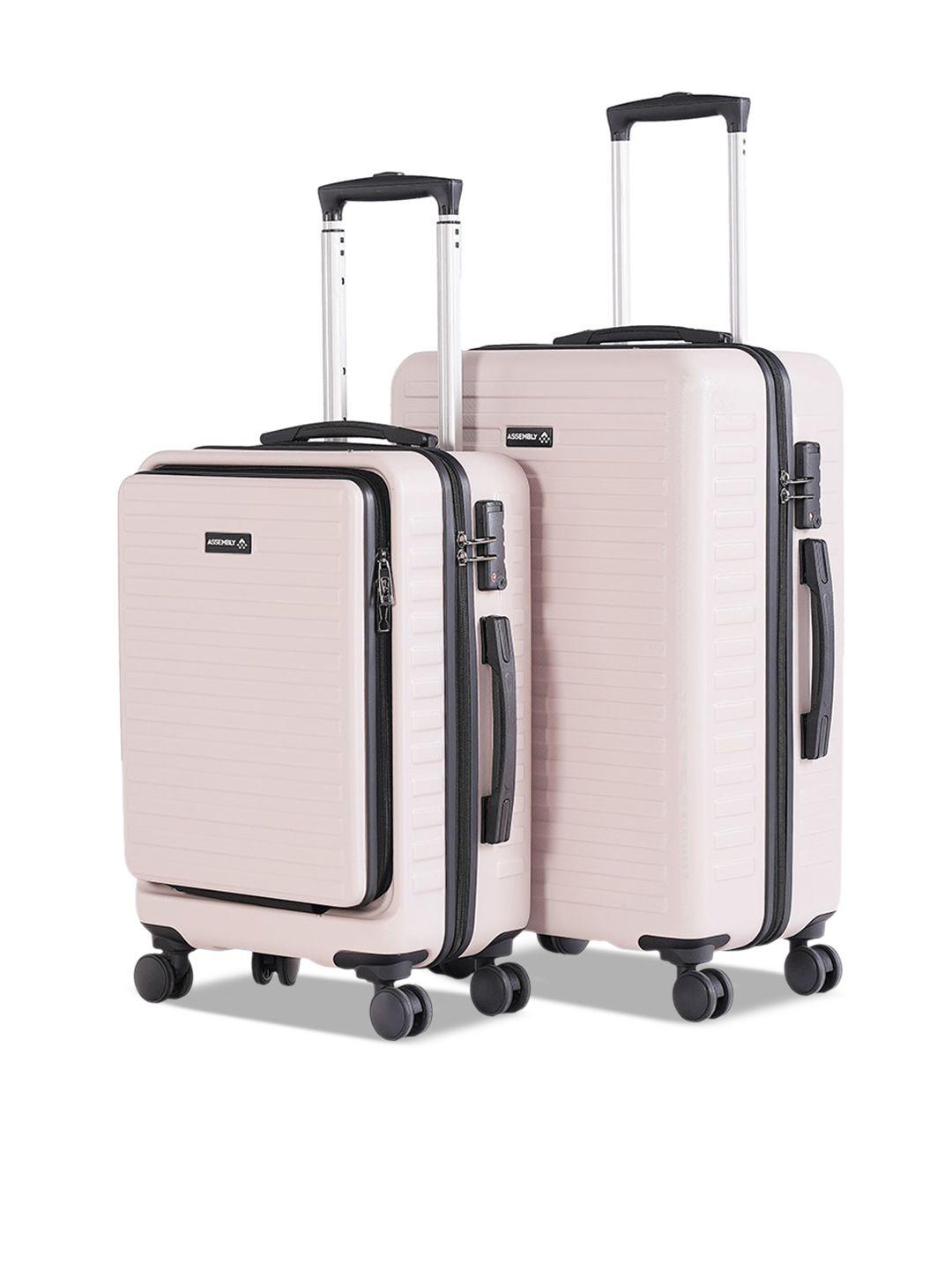 assembly set of 2 textured hard-sided trolley suitcase