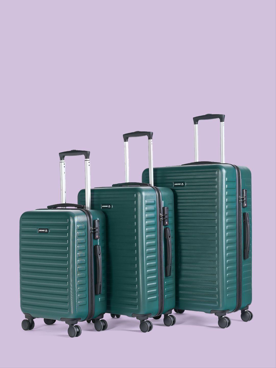 assembly set of 3 textured 360 degree rotation hard-sided trolley bags 40l, 60l 85l