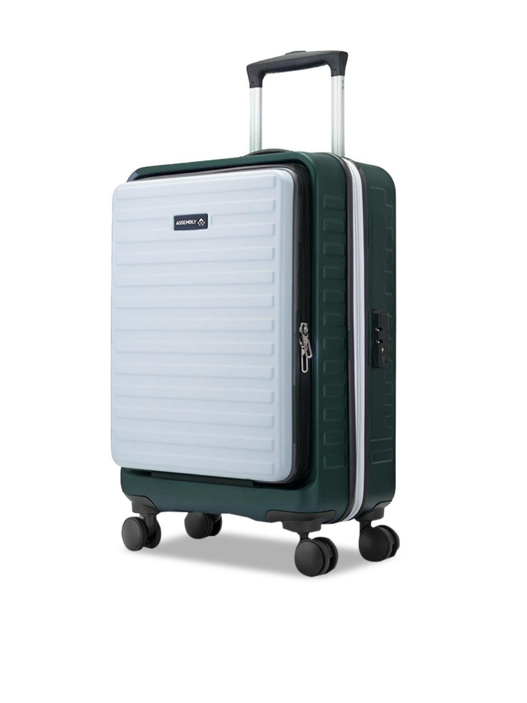 assembly silver-toned & green textured hard sided cabin trolley bag