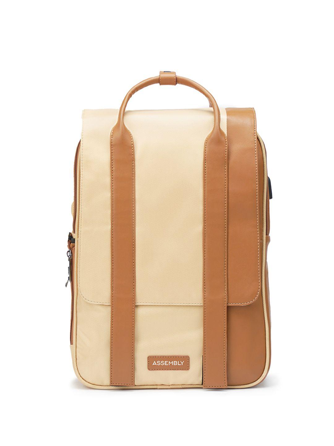 assembly unisex beige & cream-coloured backpack with usb charging port