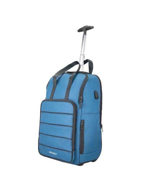 assembly 35 ltrs blue laptop trolley backpack - premium roller case