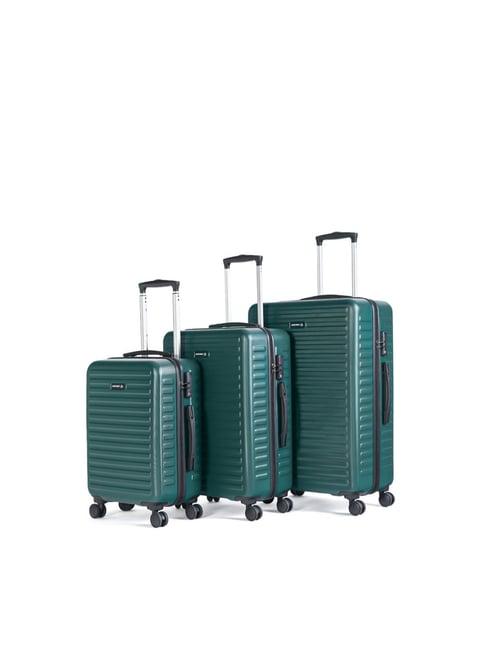 assembly green textured 4 wheels large hard cabin trolley set of 3