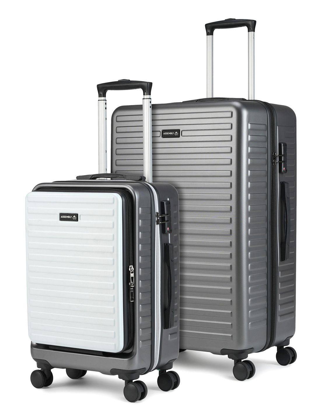 assembly set of 2 textured hard cabin-sized & large-sized trolley bags 42l & 94l