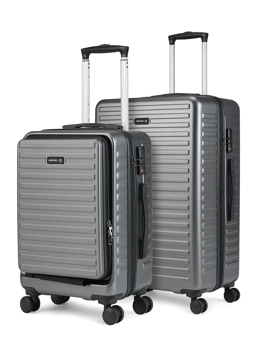 assembly set of 2 textured hard cabin-sized & medium-sized trolley bags 42l & 67l