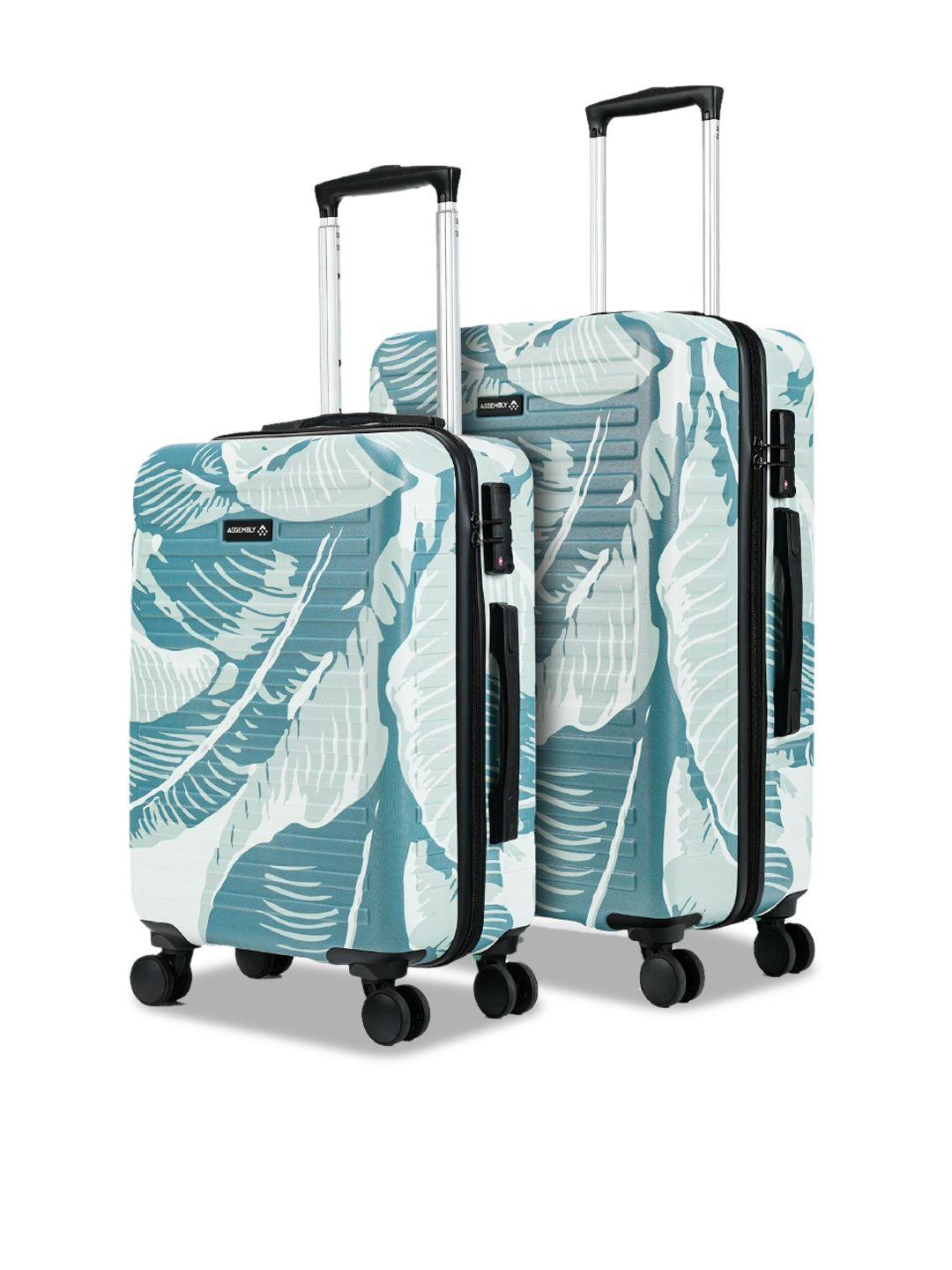 assembly set of 2 tropical printed cabin & medium trolley bags