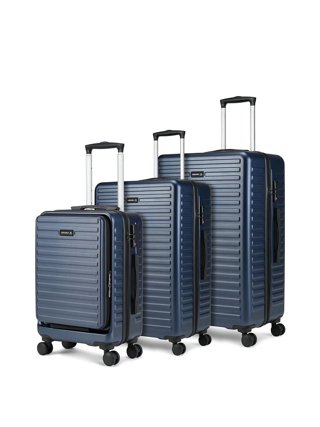 assembly set of 3 textured 360 degree rotation hard-sided trolley bags 42l, 67l & 94l