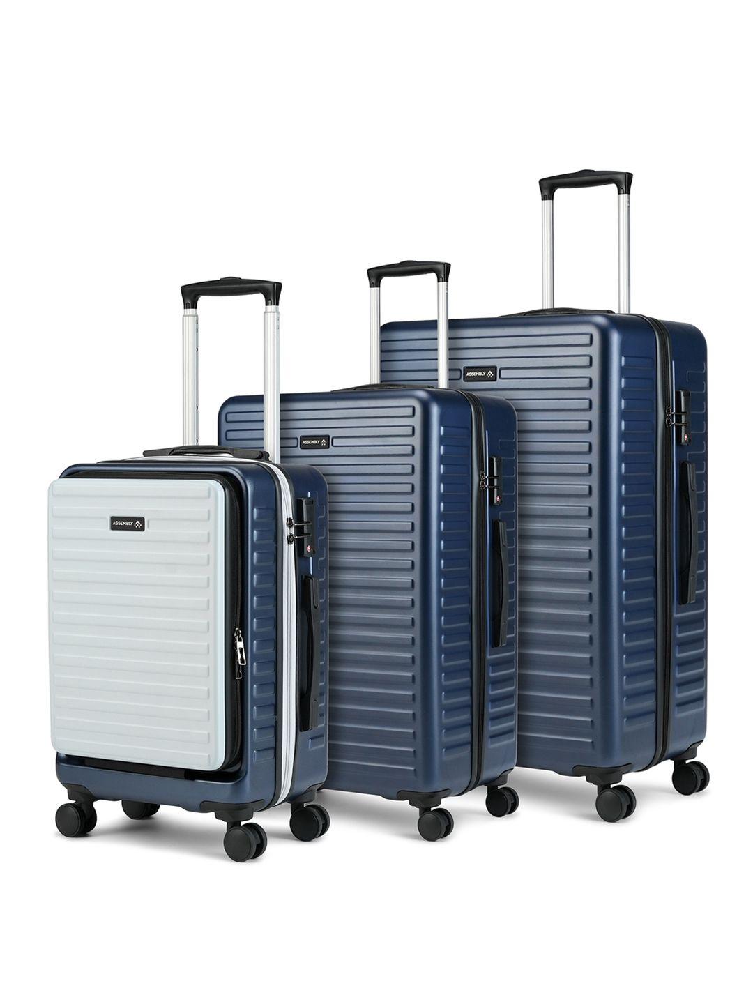 assembly set of 3 textured 360 degree rotation hard-sided trolley bags 42l, 67l & 94l