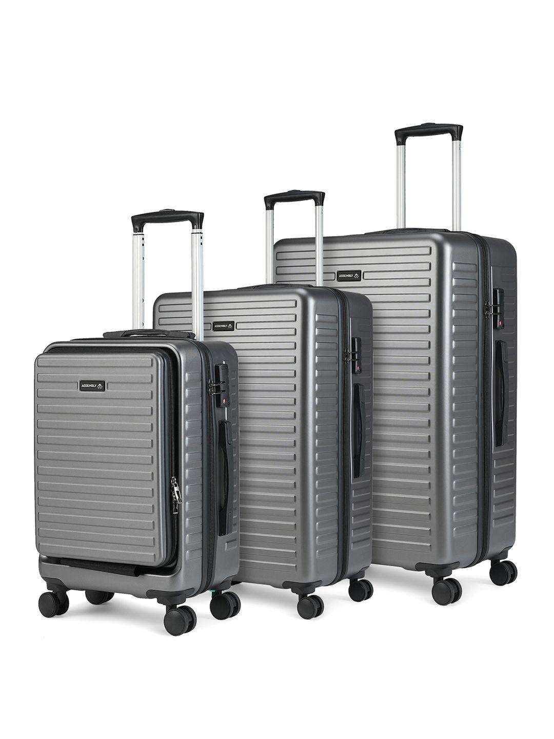 assembly set of 3 textured 360 degree rotation hard-sided trolley bags 42l, 67l & 94l